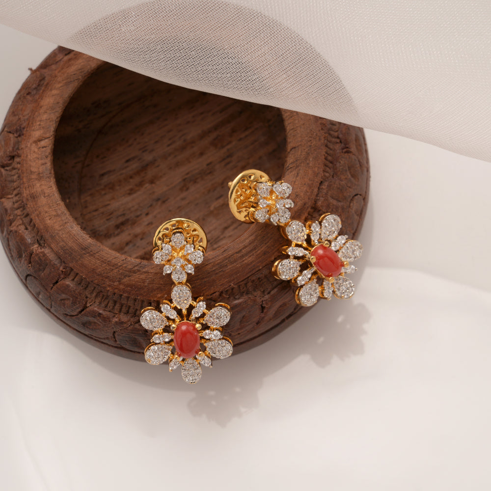 Sparkling Coral Stone Golden Earrings