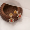 Sparkling Coral Stone Golden Earrings