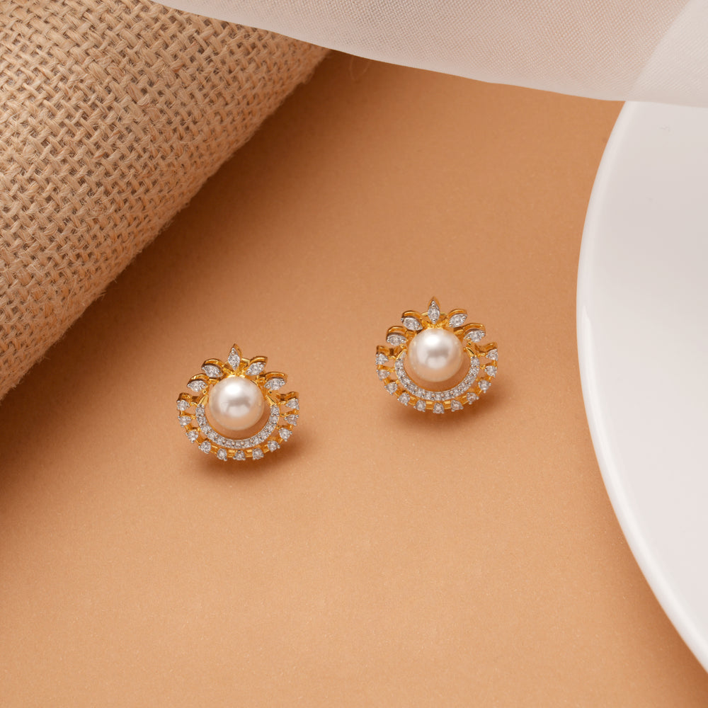 Cute Pearl with Stone Golden Stud