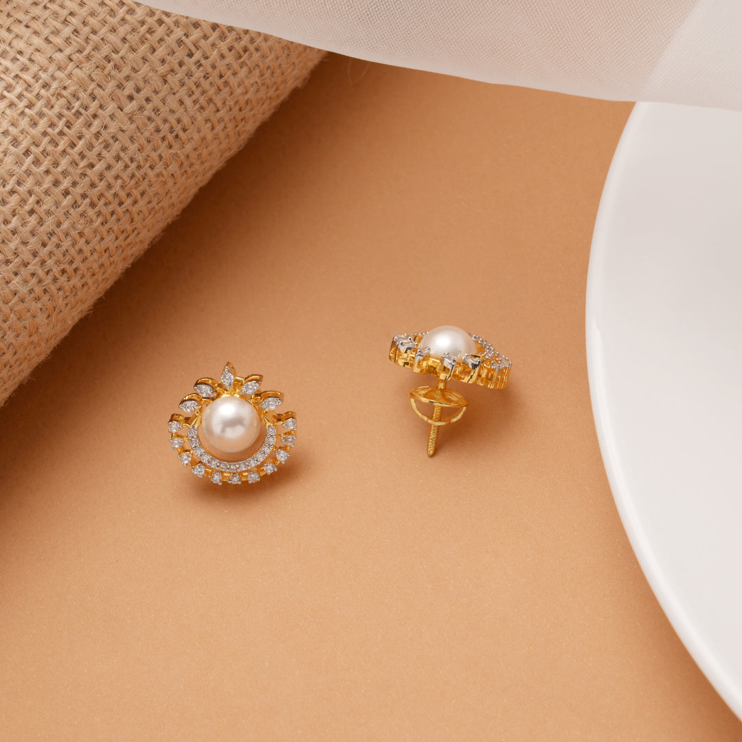 Cute Pearl with Stone Golden Stud