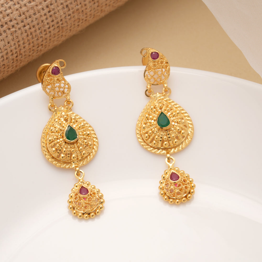 Fancy Mango Design Teardrops Golden Earrings