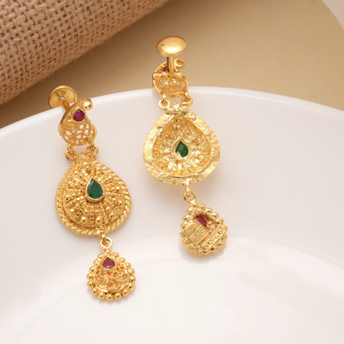 Fancy Mango Design Teardrops Golden Earrings