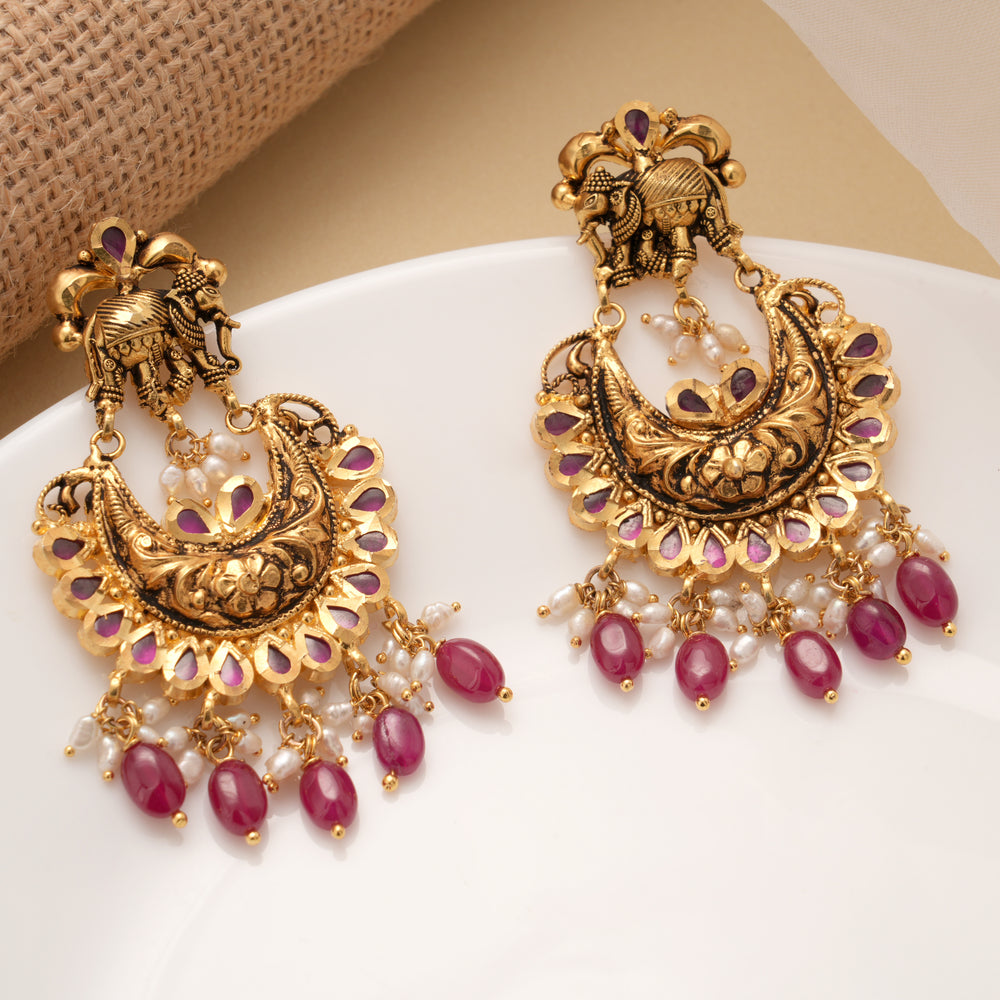 Lovely Elephant Design Drops Chandbali Golden Earrings