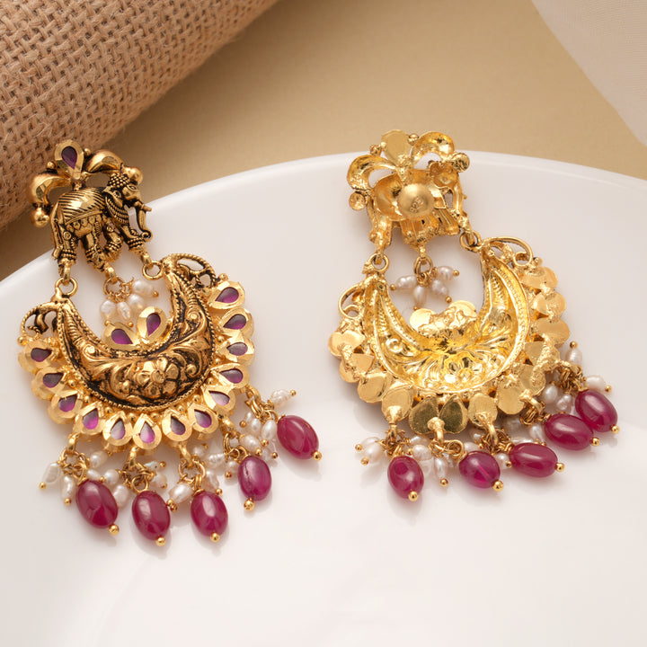 Lovely Elephant Design Drops Chandbali Golden Earrings