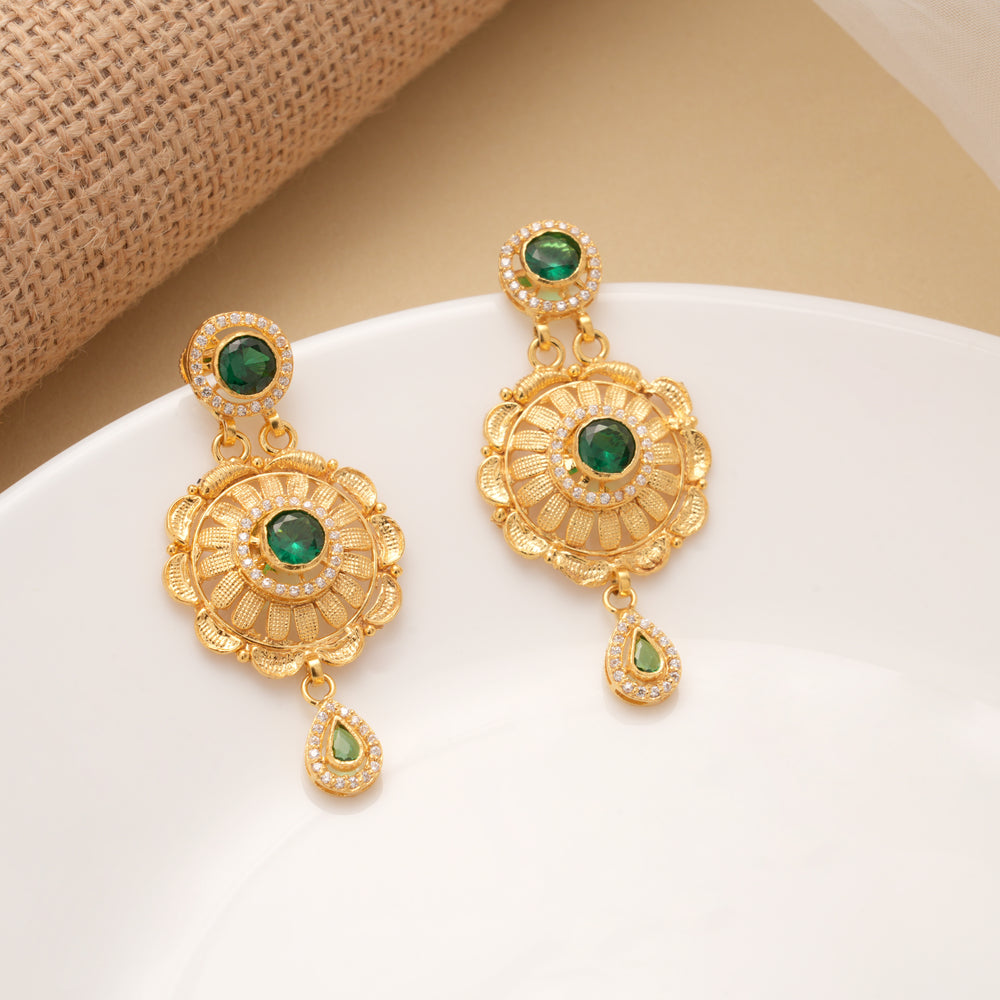 Ethnic Round Shaped Drops Golden Earrings