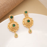 Ethnic Round Shaped Drops Golden Earrings