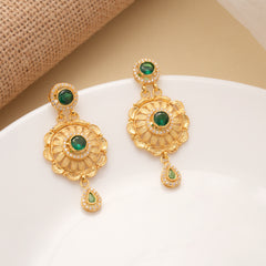 Ethnic Round Shaped Drops Golden Earrings