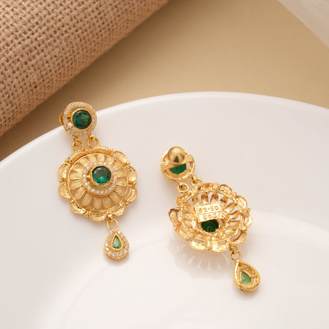 Ethnic Round Shaped Drops Golden Earrings