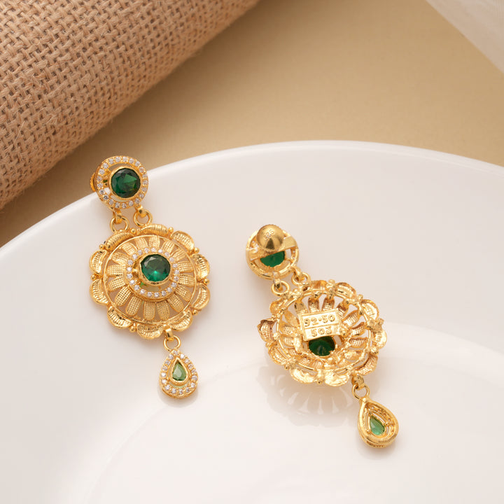 Ethnic Round Shaped Drops Golden Earrings