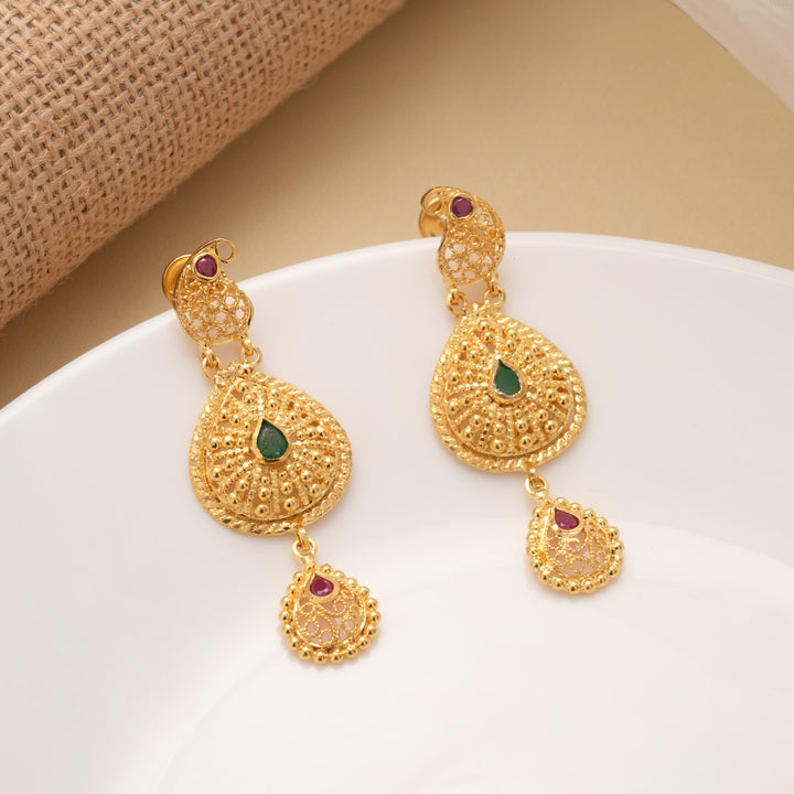 Fancy Mango Design Teardrops Golden Earrings