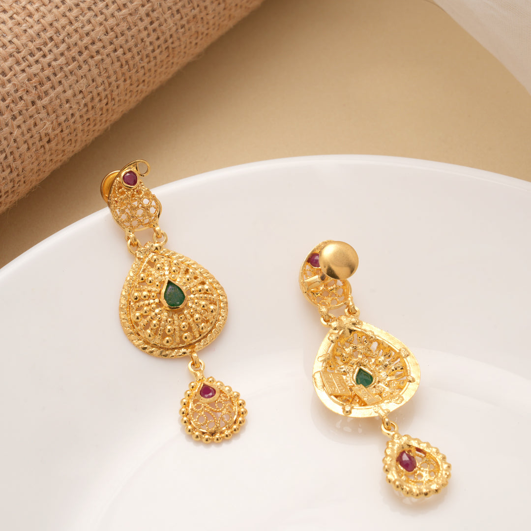 Fancy Mango Design Teardrops Golden Earrings