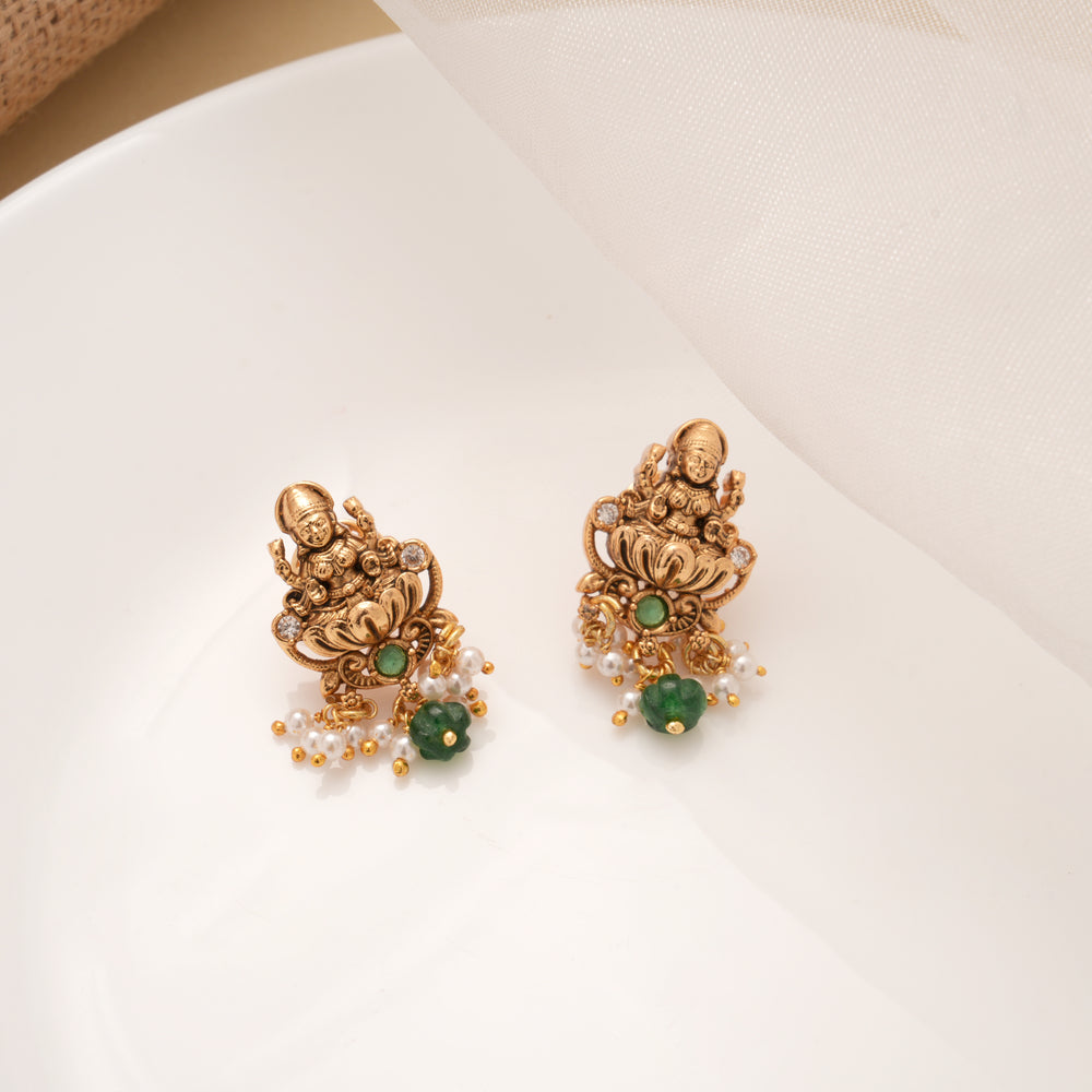 Antique Lakshmi with Pearl Drops Golden Earrings