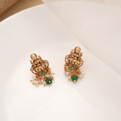 Antique Lakshmi with Pearl Drops Golden Earrings