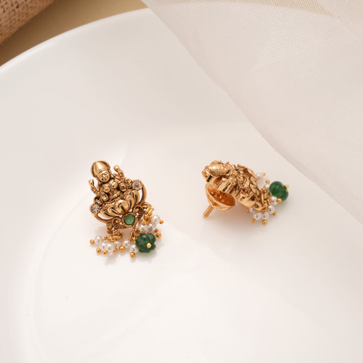 Antique Lakshmi with Pearl Drops Golden Earrings