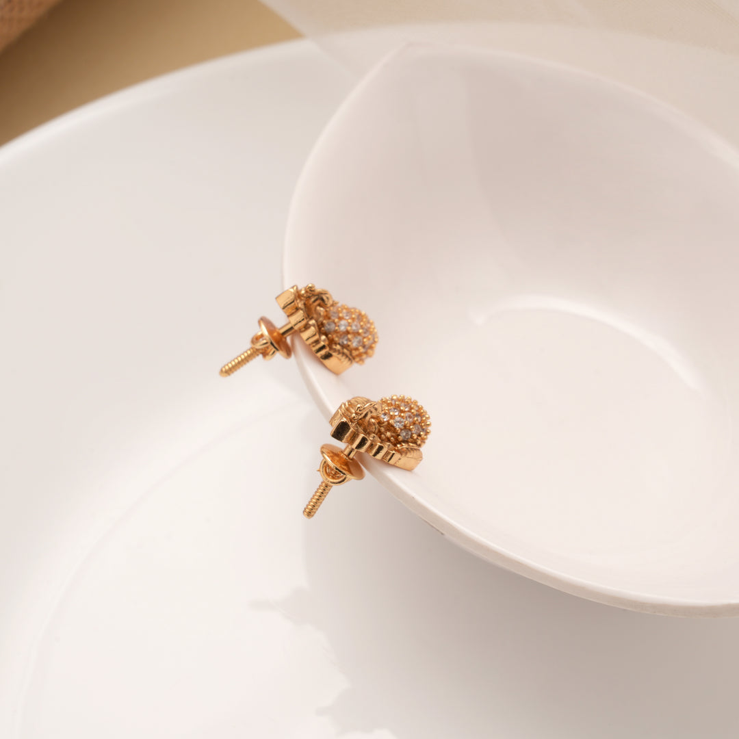 Classic Peacock Motif Stone Golden Stud