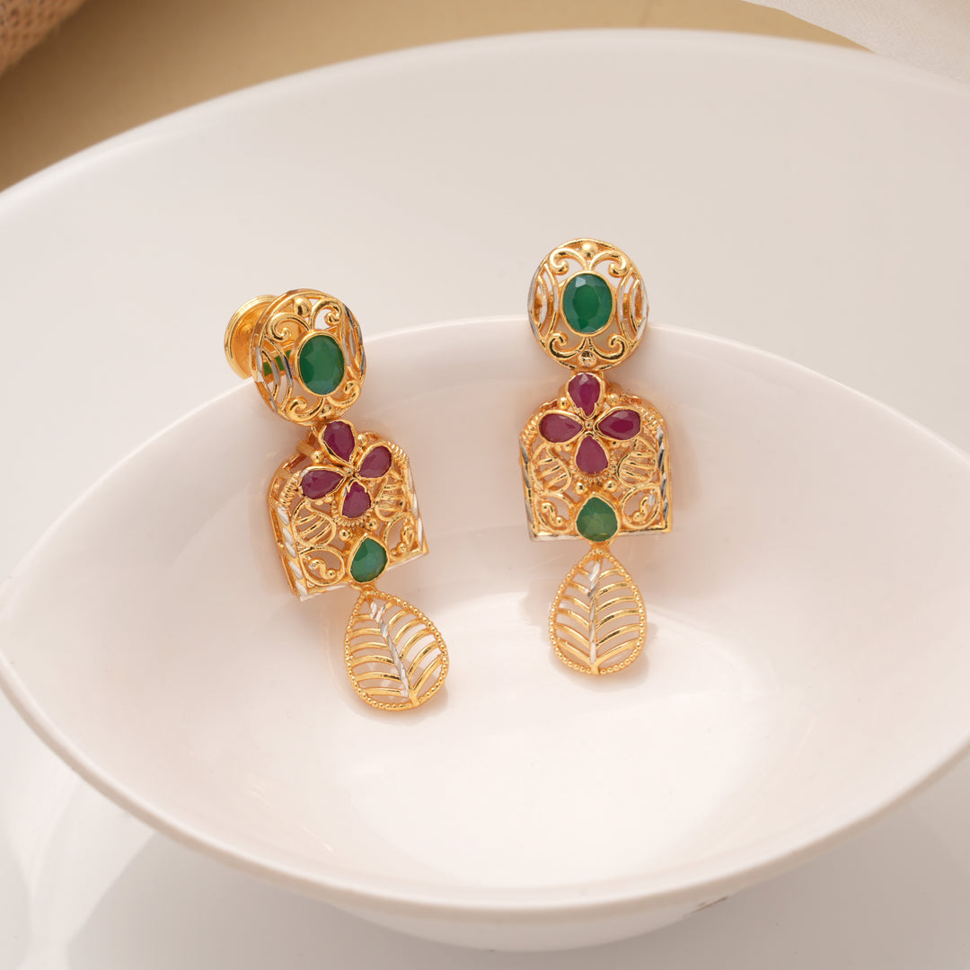 Heritage Kundan Stone with Leaf Drops Golden Earrings