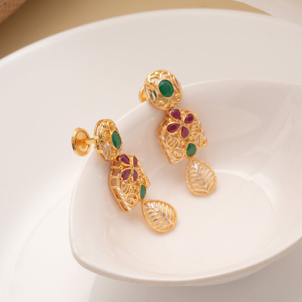 Heritage Kundan Stone with Leaf Drops Golden Earrings
