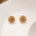 Fantastic Leaf Round Floral Golden Stud