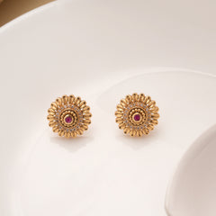 Fantastic Leaf Round Floral Golden Stud