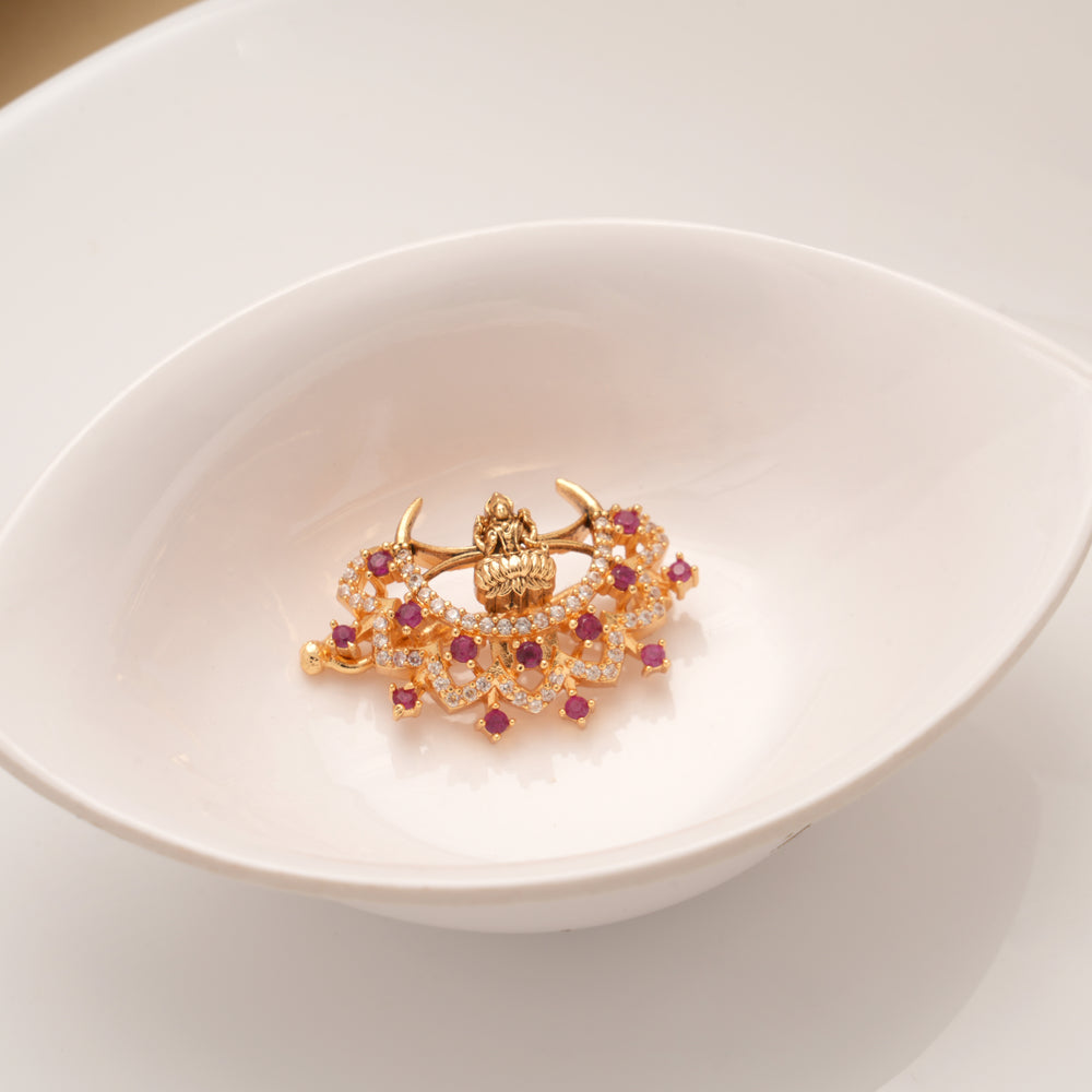 Elegant Lakshmi Ruby Stone Chandran Golden Hair Pin