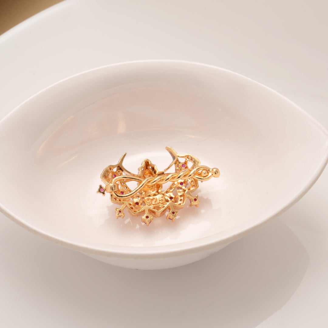 Elegant Lakshmi Ruby Stone Chandran Golden Hair Pin
