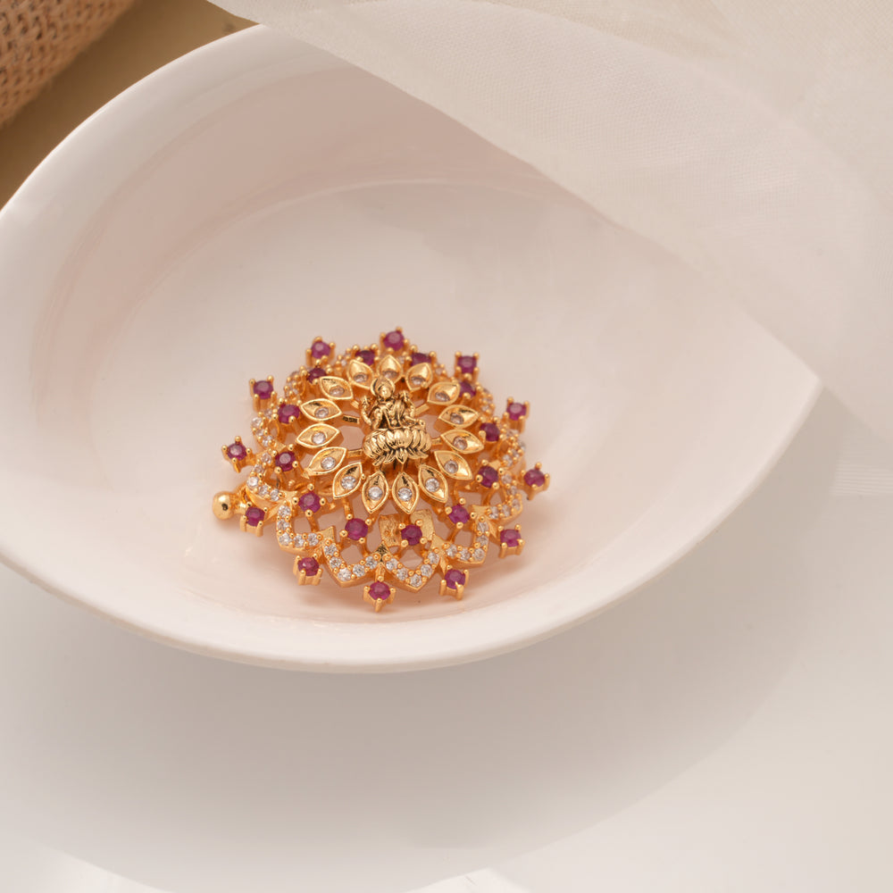 Elegant Lakshmi Ruby Stone Suriyan Golden Hair Pin