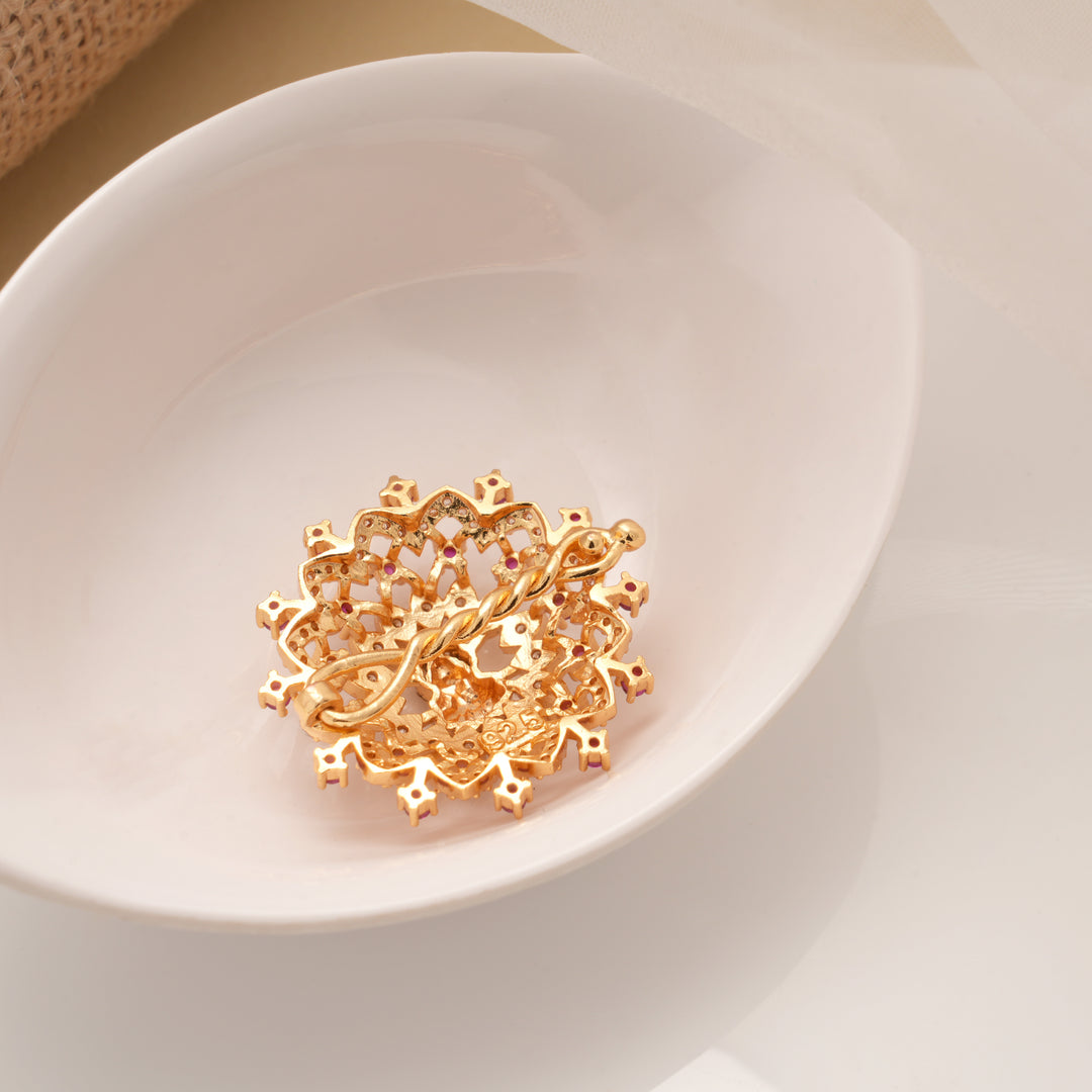 Elegant Lakshmi Ruby Stone Suriyan Golden Hair Pin