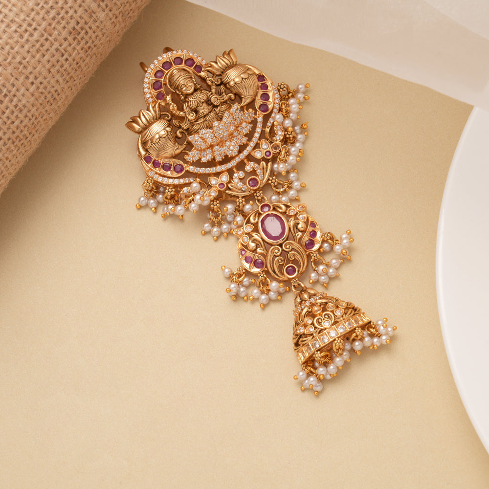 Elegant Lakshmi With Pearl Drops Layer Golden Jada Billa
