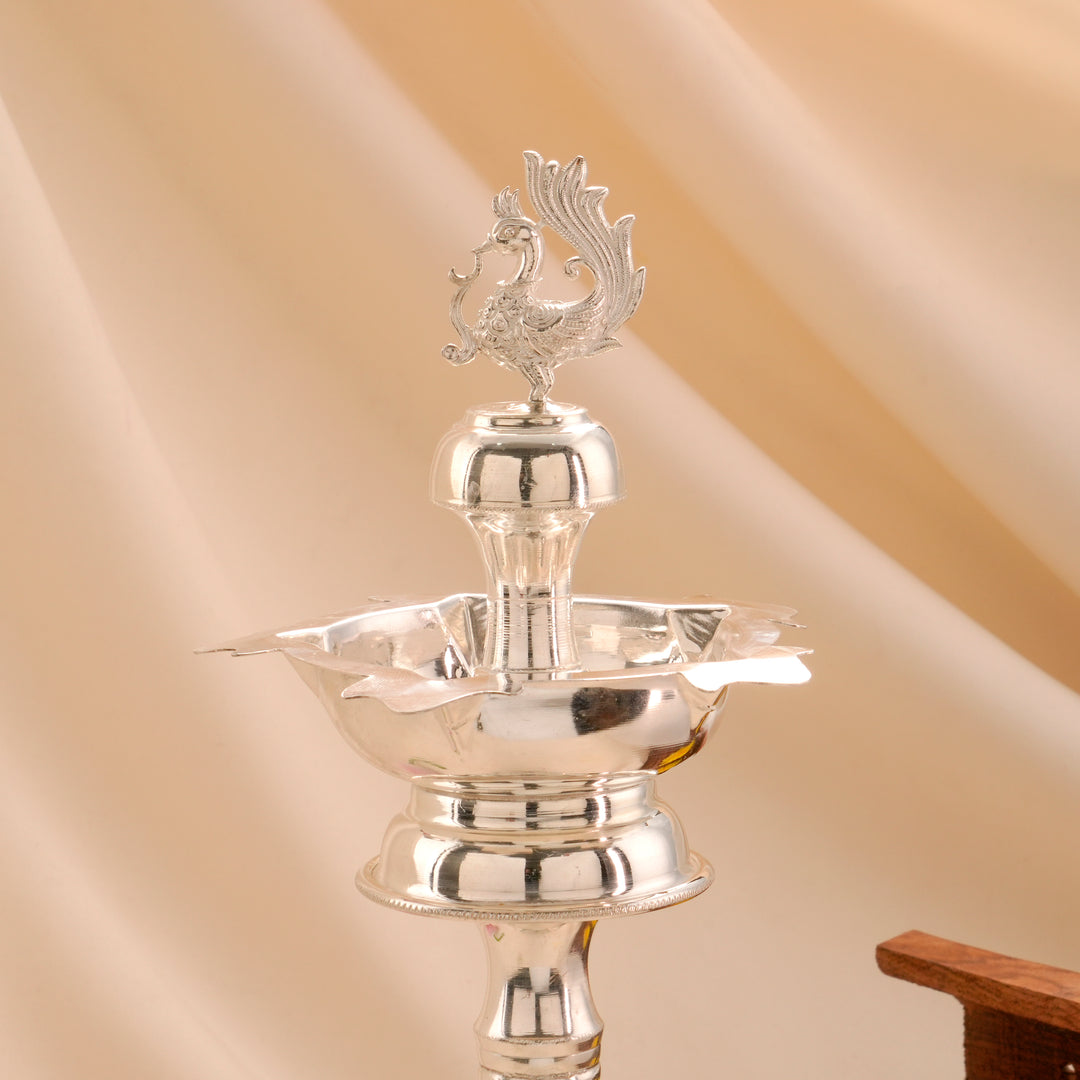 Radiant Peacock Silver Kuthu Vilakku