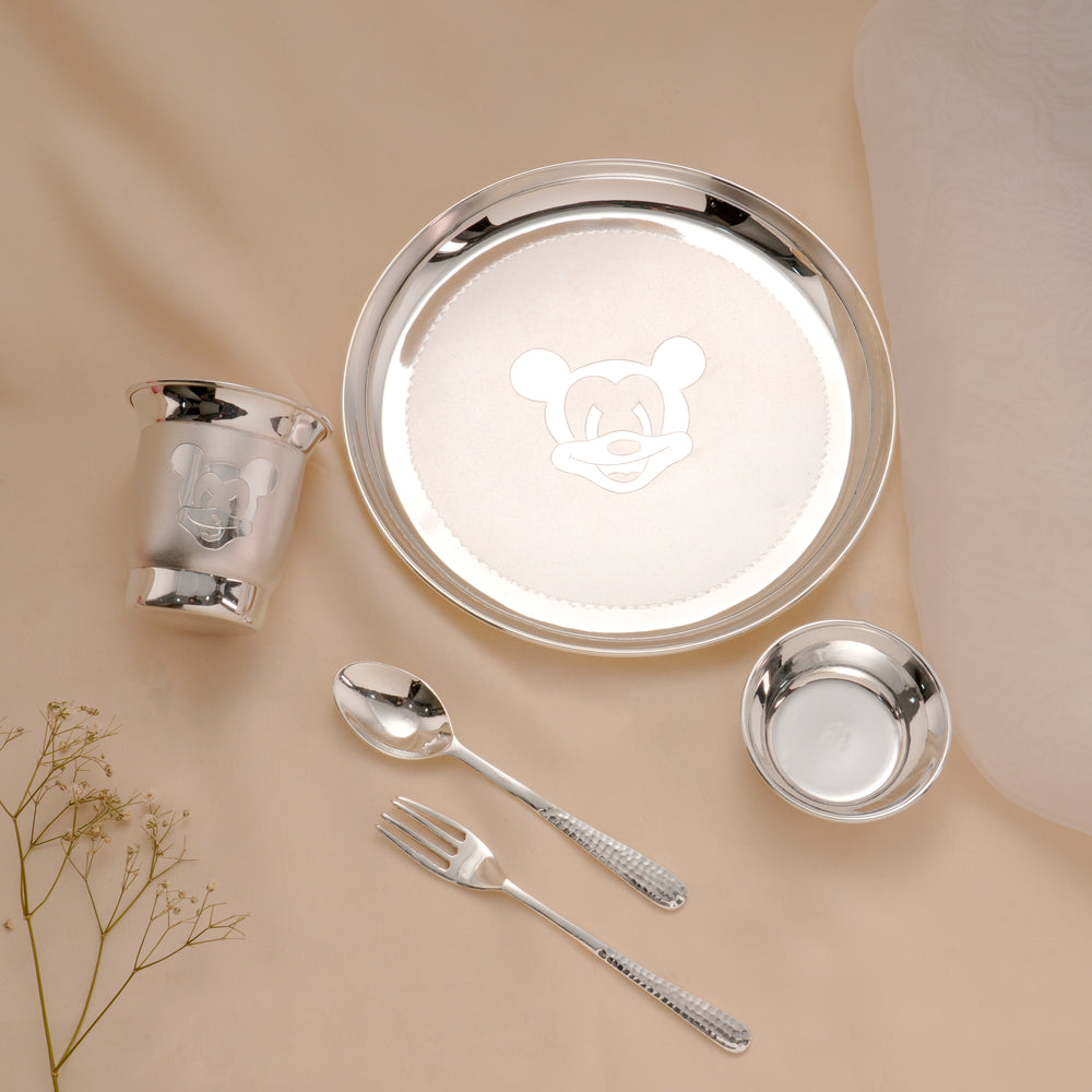 Micky Mouse Silver Bowl and Spoon Set