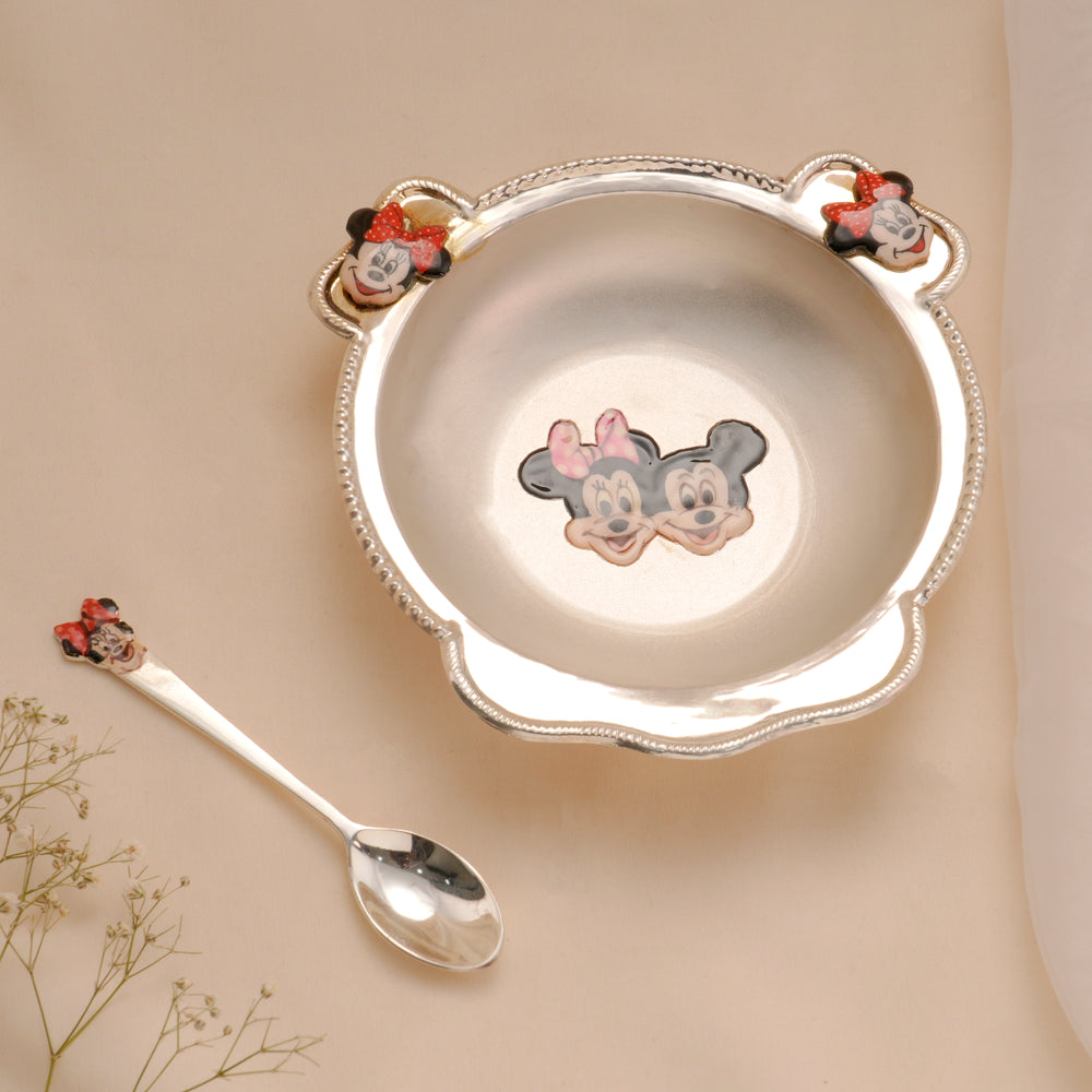 Kids Silver Dinner Set with Mickey Mouse