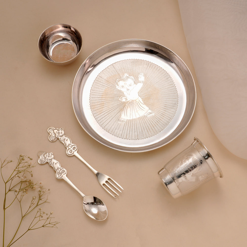 Chota Bheem Kids Silver Dinner Set