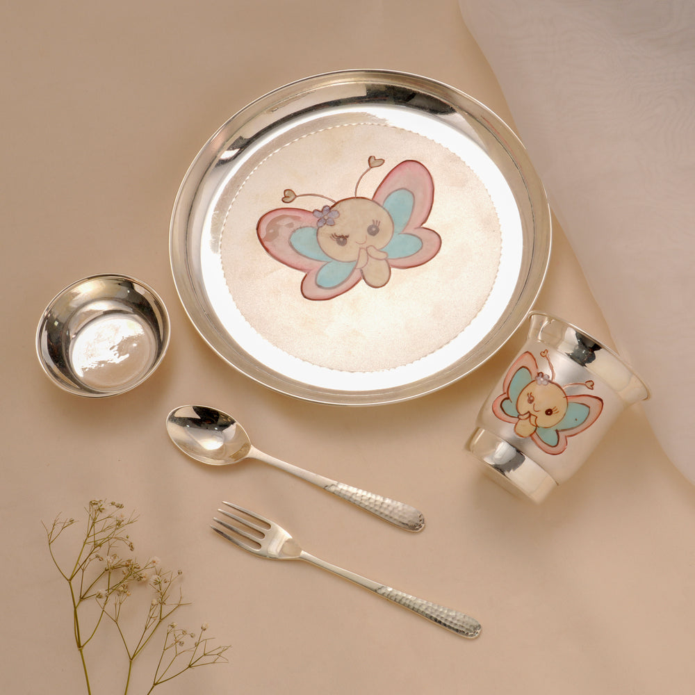Butterfly Design Babies Silver Dinner Set