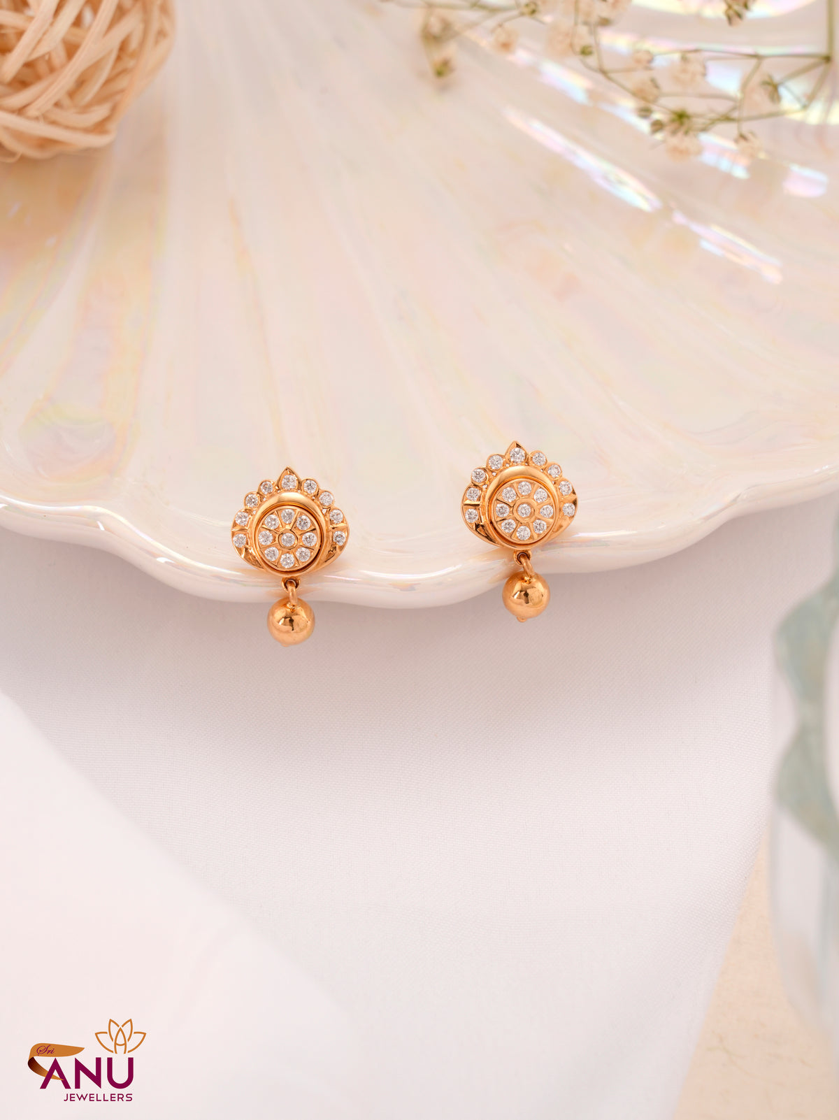 Round Brass Drop Design Diamond Stud