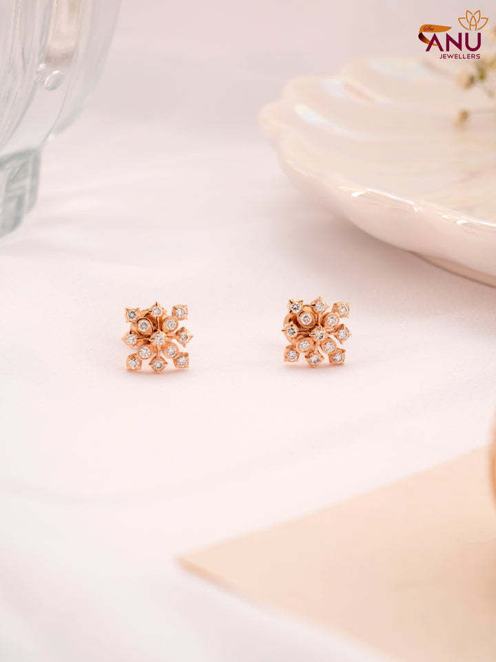 Modern Floral Design Diamond Stud