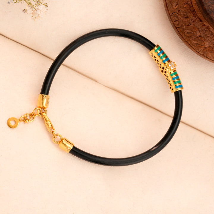 Elegant Women’s Black Leather Gold Kada