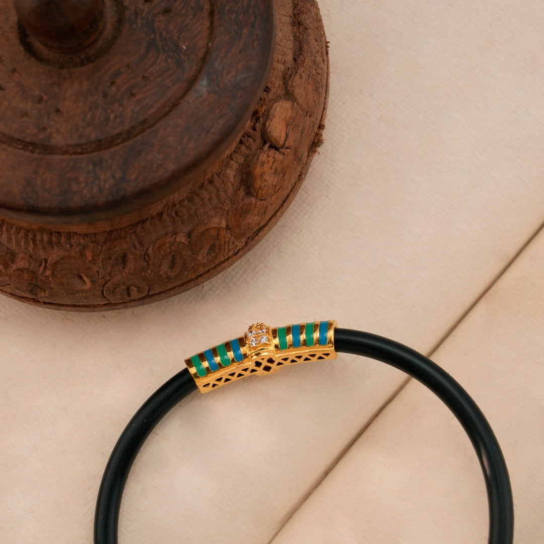 Elegant Women’s Black Leather Gold Kada