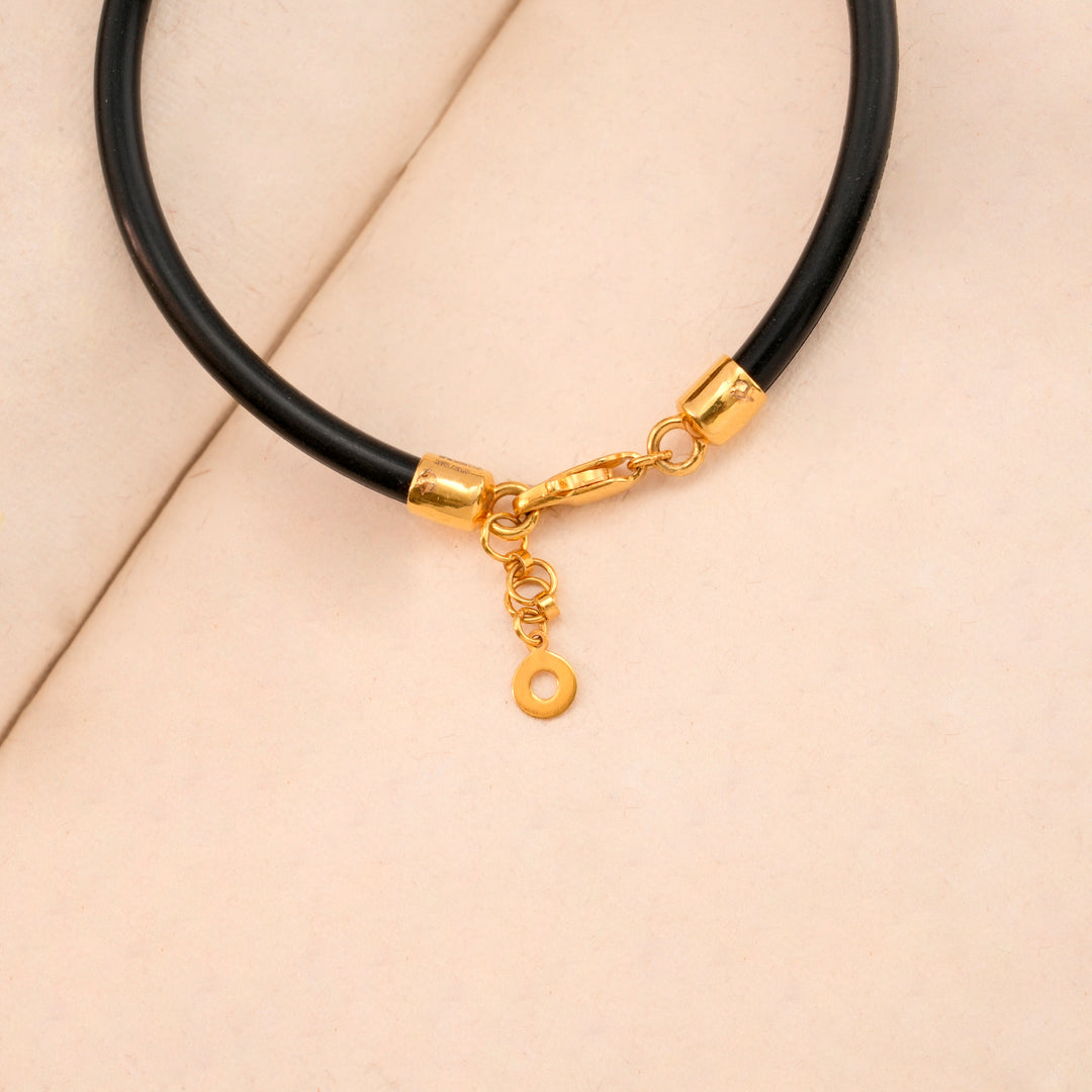 Elegant Women’s Black Leather Gold Kada