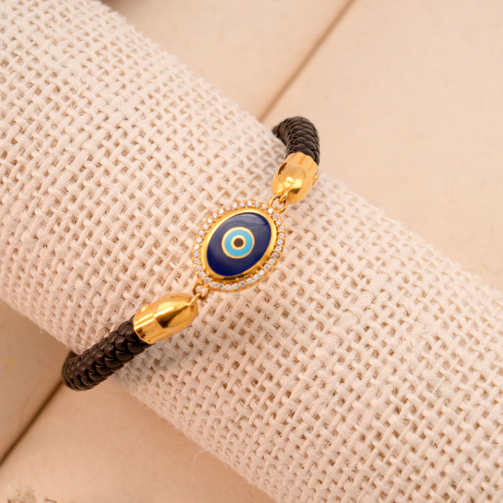 Elegant Evil Eye Black Thread Gold Kada