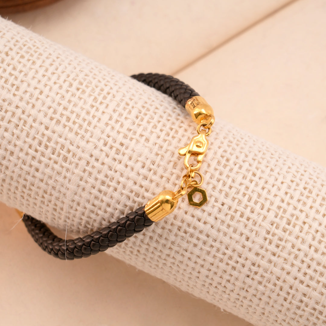 Elegant Evil Eye Black Thread Gold Kada
