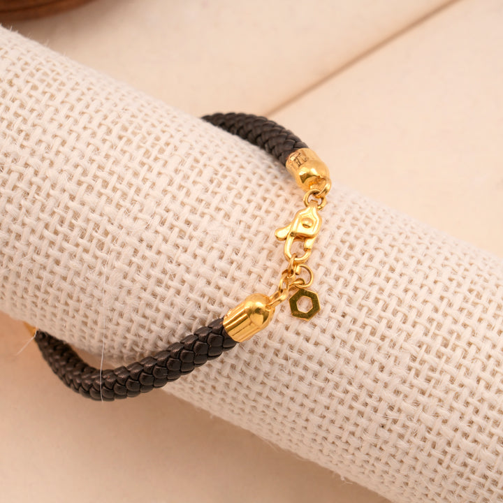 Elegant Evil Eye Black Thread Gold Kada