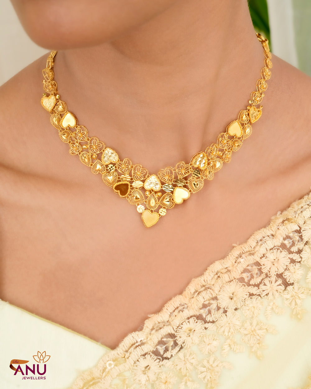 Bridal Heart Sparkle Design Gold Necklace