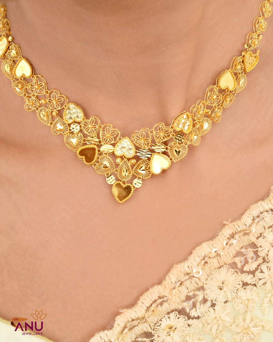 Bridal Heart Sparkle Design Gold Necklace