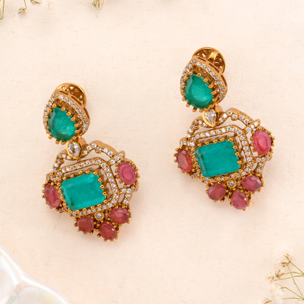 Trendy Emerald and Ruby Silver Earring