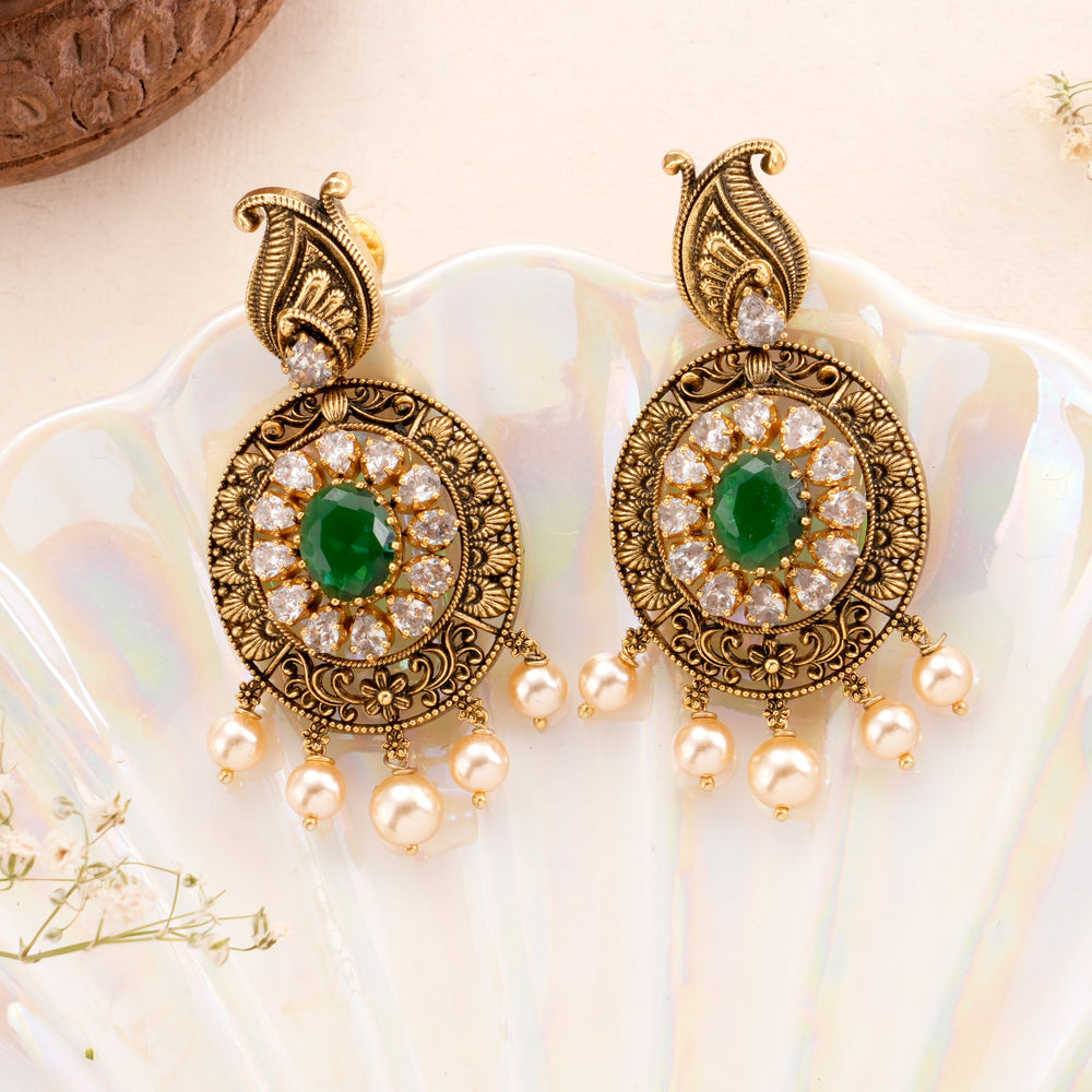 Antique Peacock Pearl Drop Kundan Earring