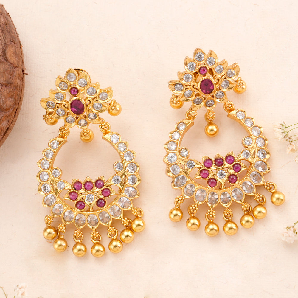 Ruby and White Stone Golden Drop Earring
