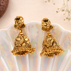 Antique Peacock Design Golden Jhumkas