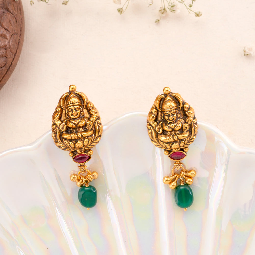 Antique Lakshmi with Emerald Drop Earrings