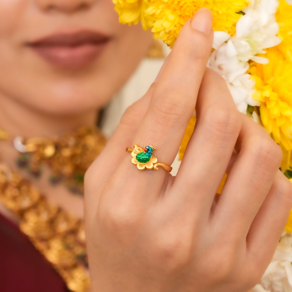 Royal Peacock Style Silver Golden Ring