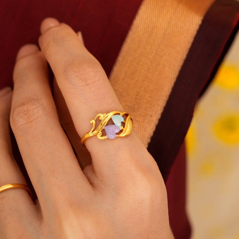 Double Heart Gold Plated Silver Ring